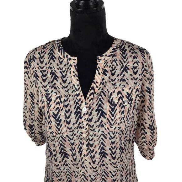 41 Hawthorn Pink Blue White Split Neck Blouse - Picture 2 of 8